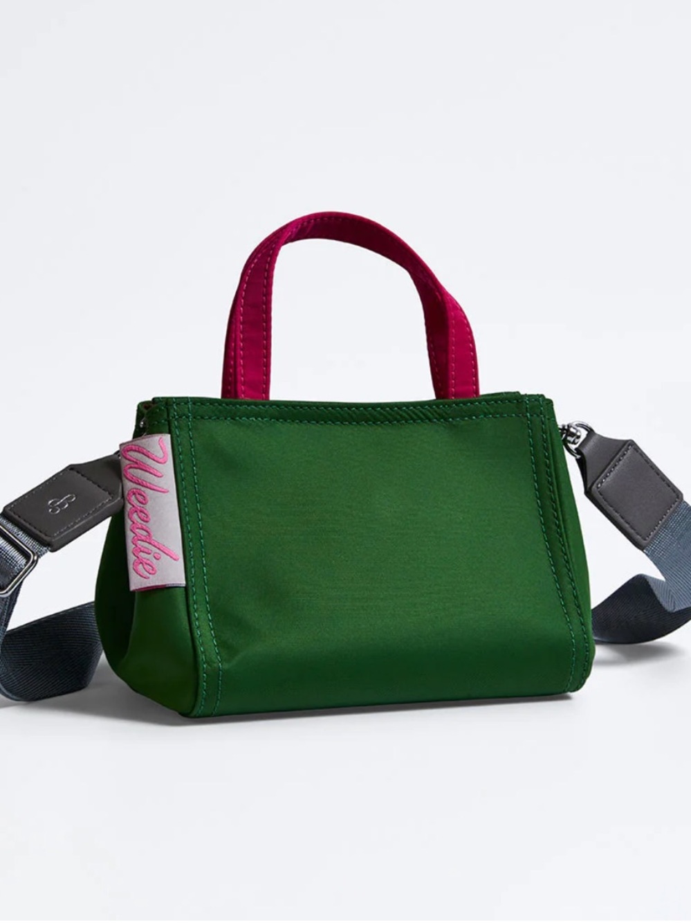 EDIE PARKER Green Mini Tote with Pink Handle